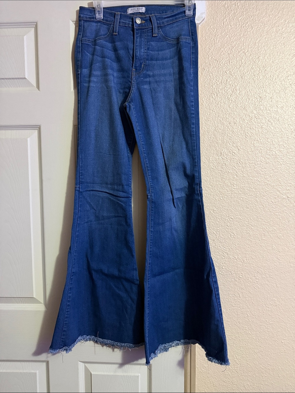 Judy Blue Dark Blue High-Rise Flare Jeans with Raw Hem